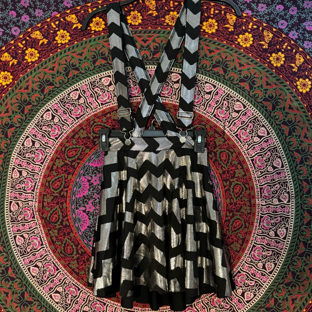 Zigzag Silver Pinafore Skater Skirt- Size Small -Black Milk Clothing